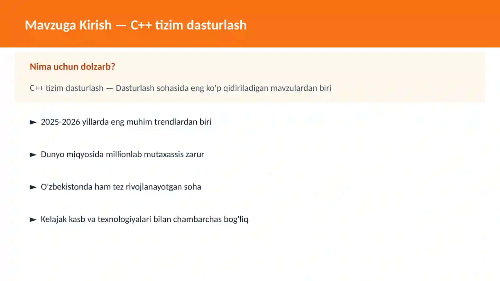 C++ VA TIZIM DASTURLASH 2