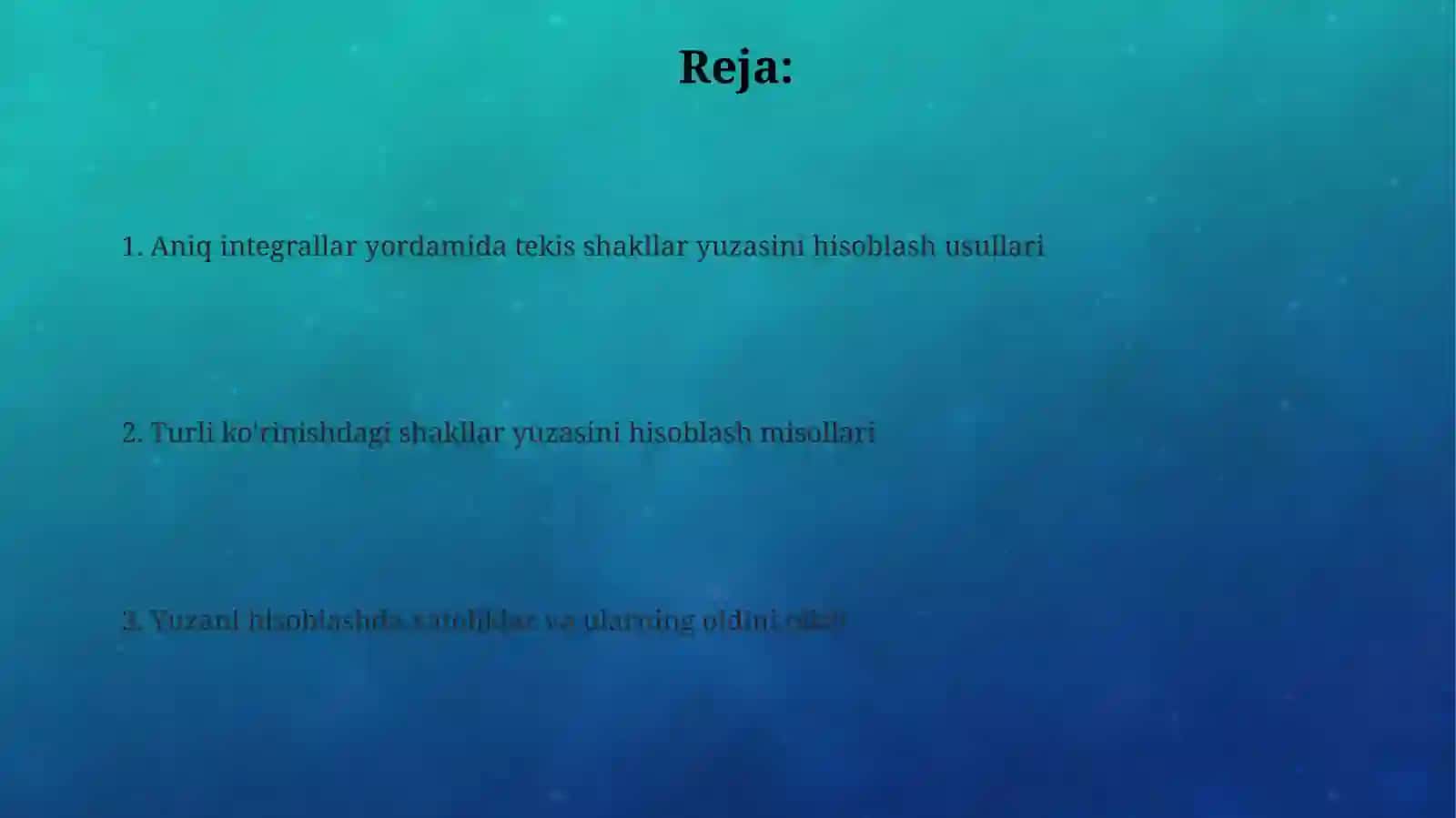 Aniq integral yordamida yassi figuralar yuzlarini hisoblash 2