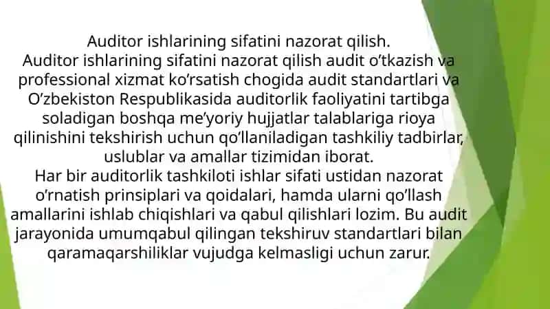 Auditor ishlarining sifatini nazorat qilish 2