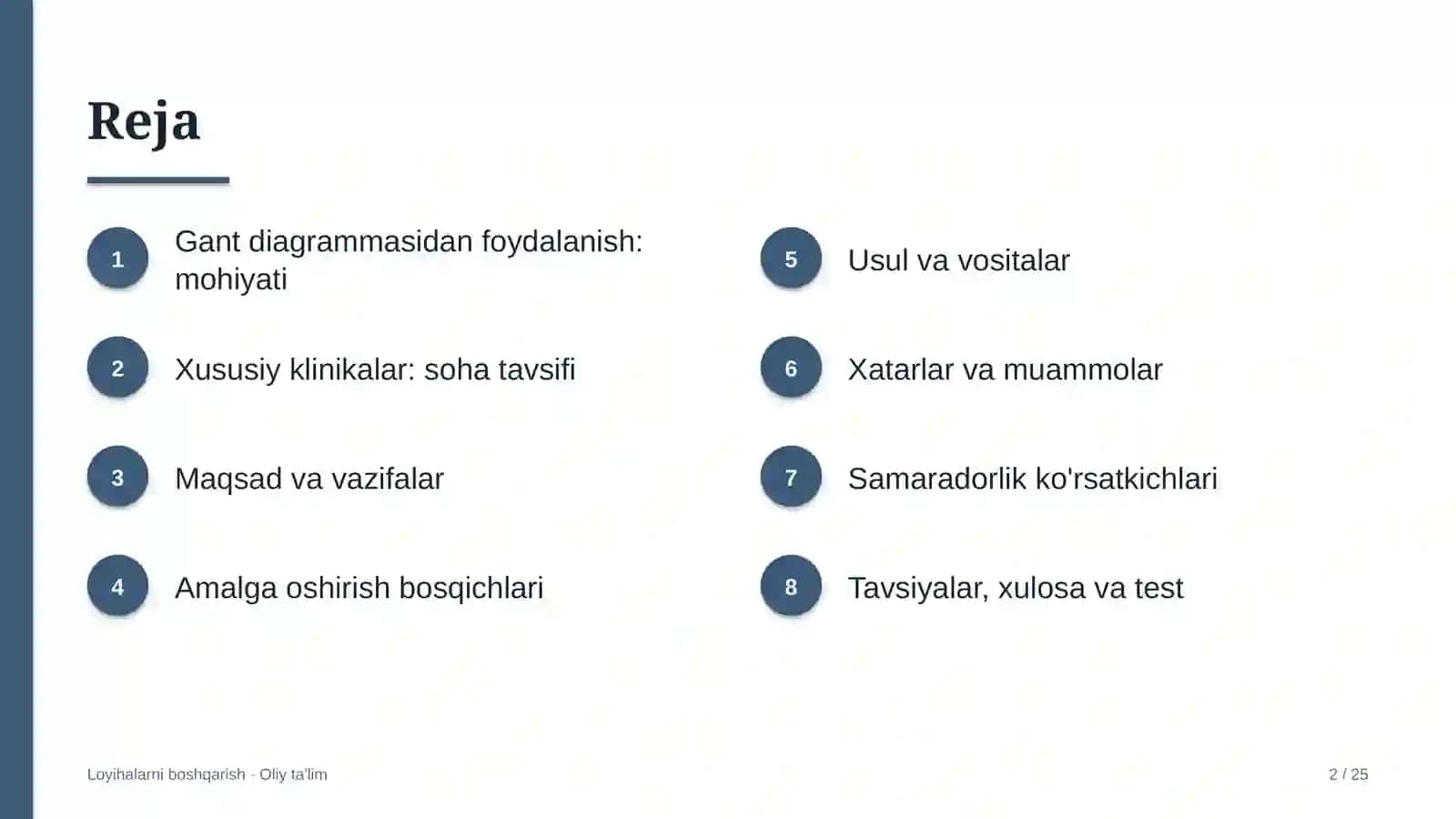Xususiy klinikalarda Gant diagrammasidan foydalanish 2