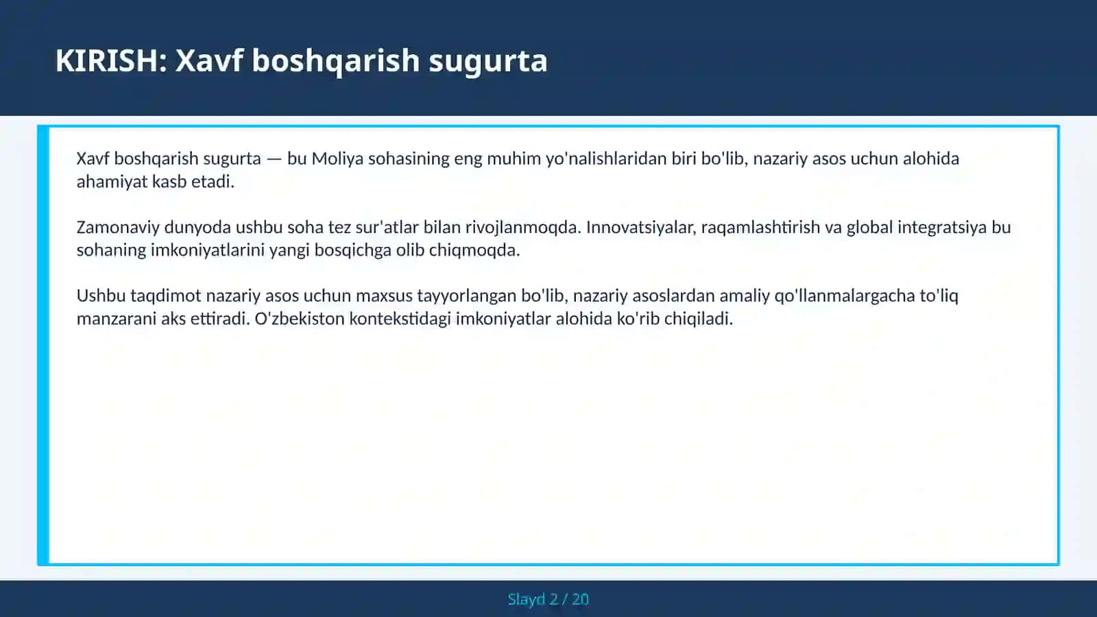 Xavf boshqarish sugurta 2