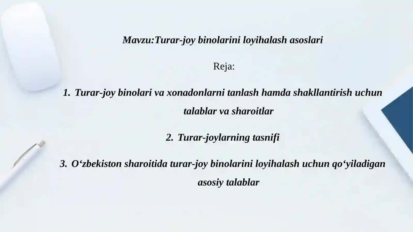 Turar-joybinolarini loyihalash asoslari 2