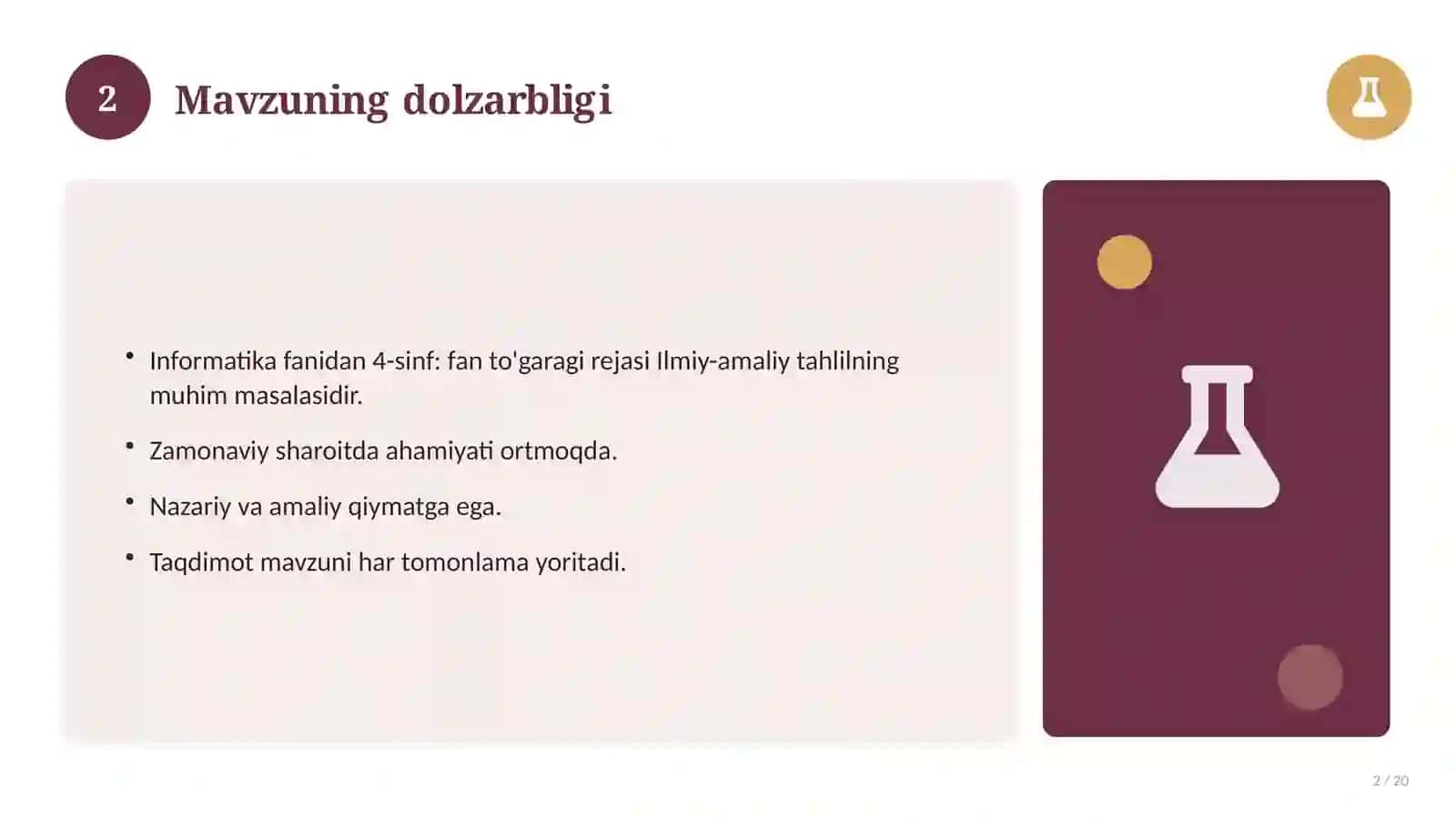 Informatika fanidan 4-sinf: fan to'garagi rejasi 2