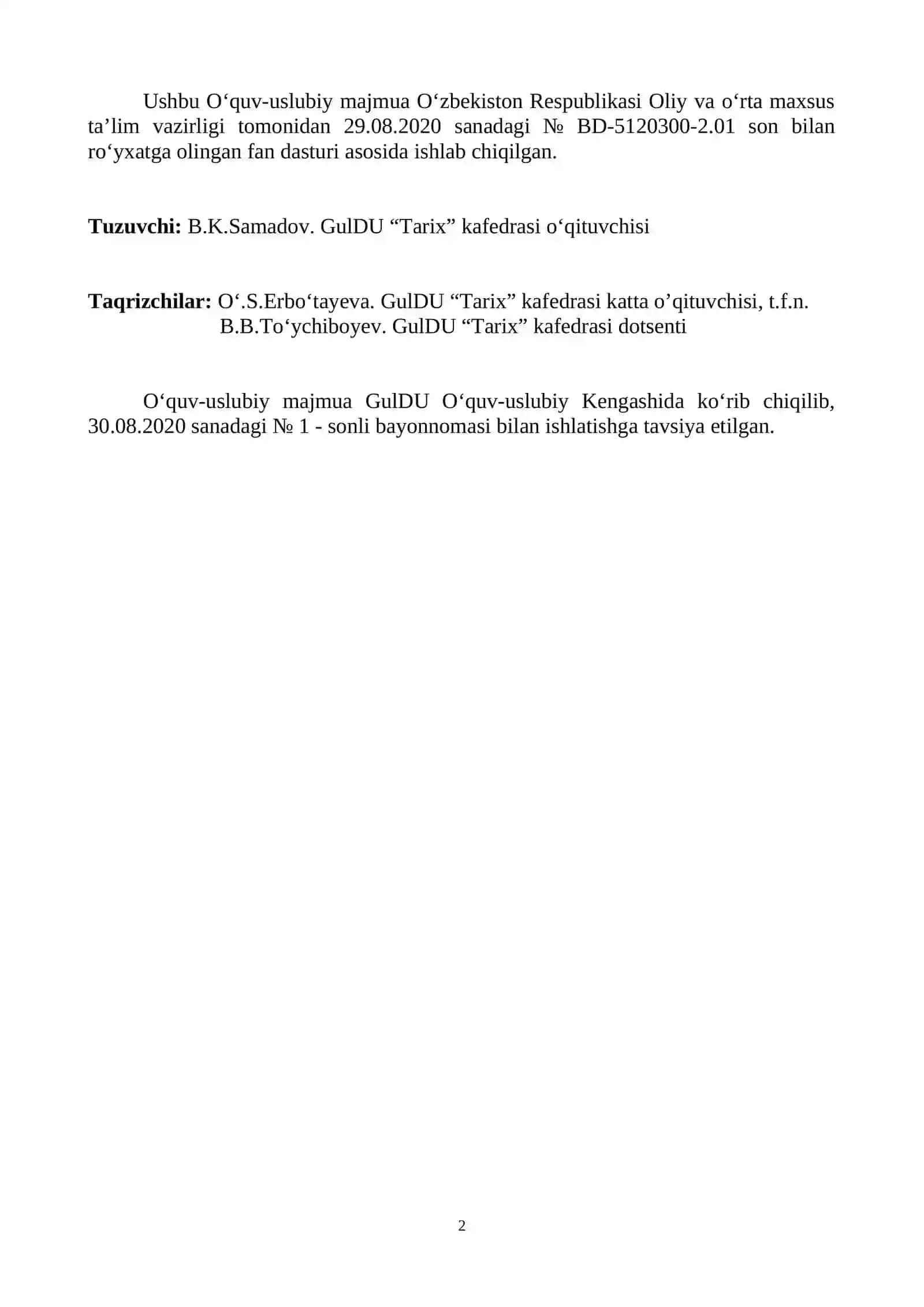 ARXEOLOGIYA VA ETNOLOGIYA (ETNOLOGIYA) Fanidan O‘QUV-USLUBIY MAJMUA 2