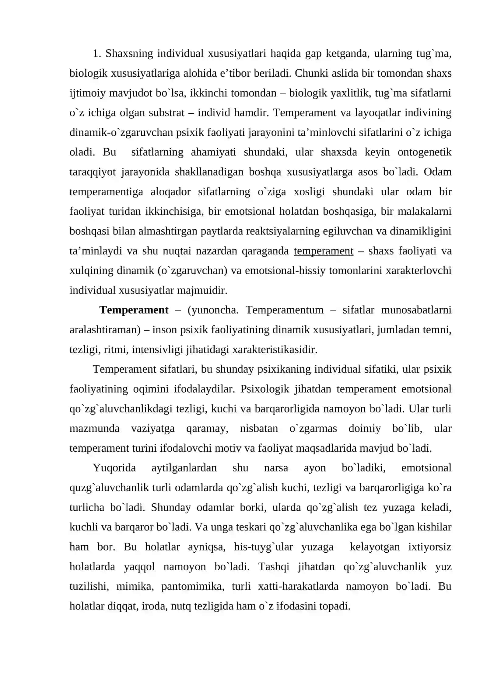 TEMPERAMENT VA ULARNING TURLARI 2