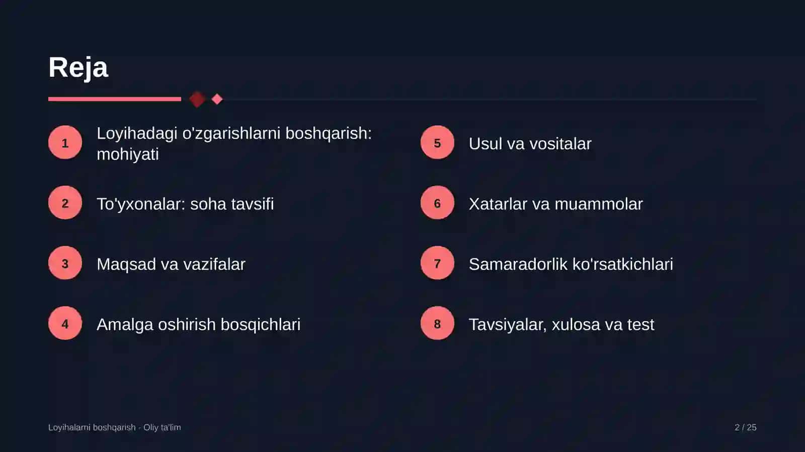 to'yxonalarda loyihadagi o'zgarishlarni boshqarish 9093 2