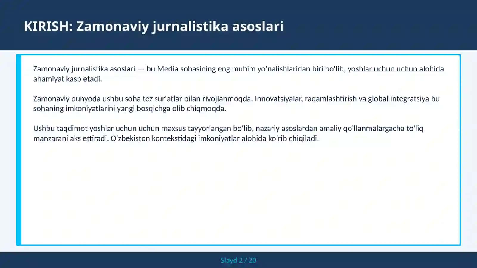 ZAMONAVIY JURNALISTIKA ASOSLARI 2