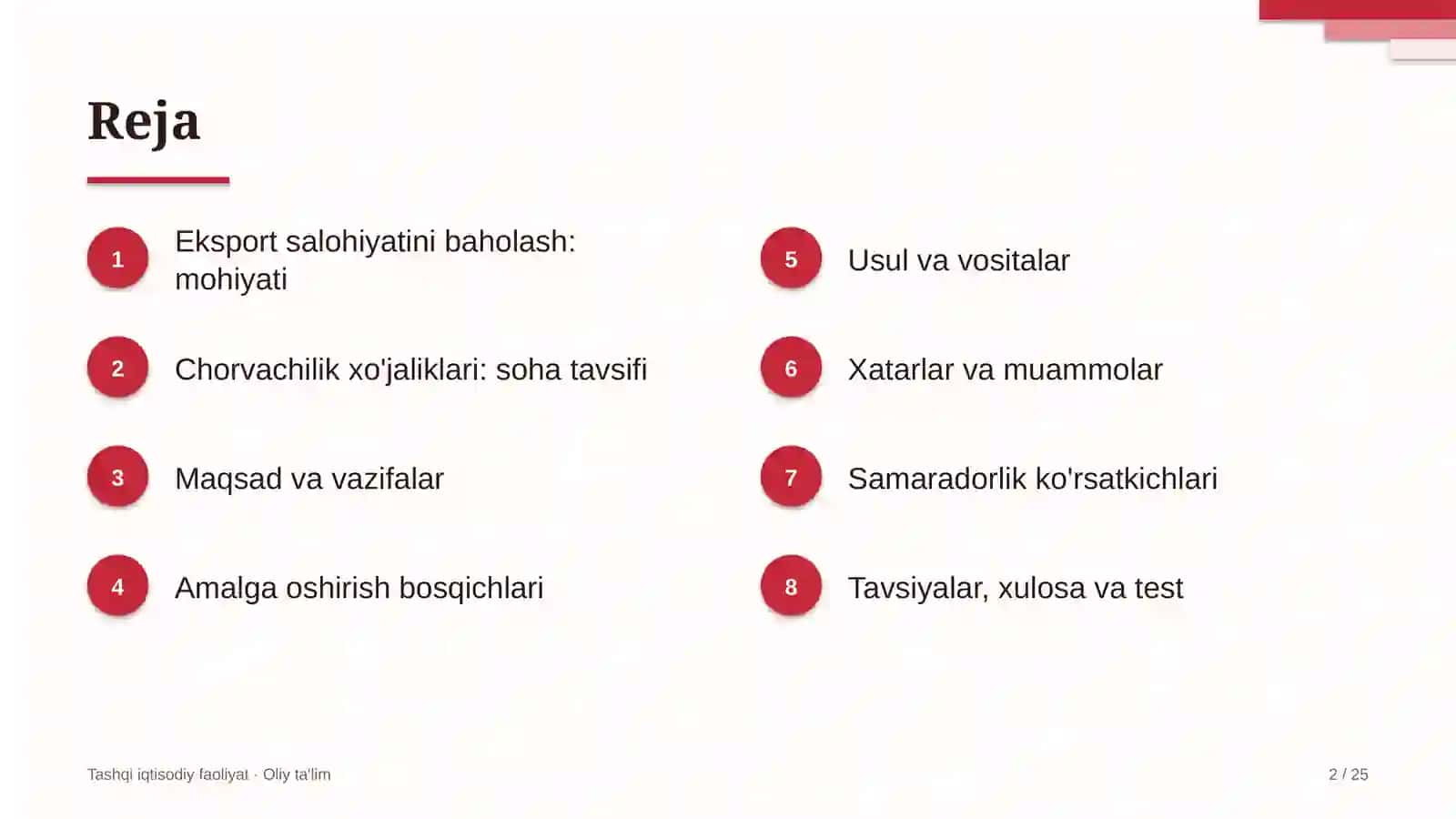 Chorvachilik xo'jaliklarida eksport salohiyatini baholash 2