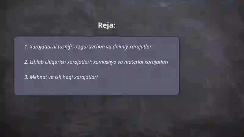 Xarajatlarni tasnifi: o'zgaruvchan va doimiy xarajatlar 2