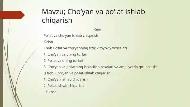 Cho‘yan va Po‘lat ishlab chiqarish mavzusi 2