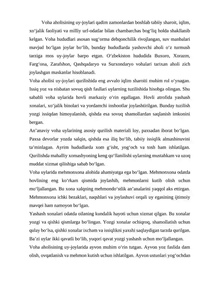 Voha aholisining uy-joylari va ularning xususiyatlari 2
