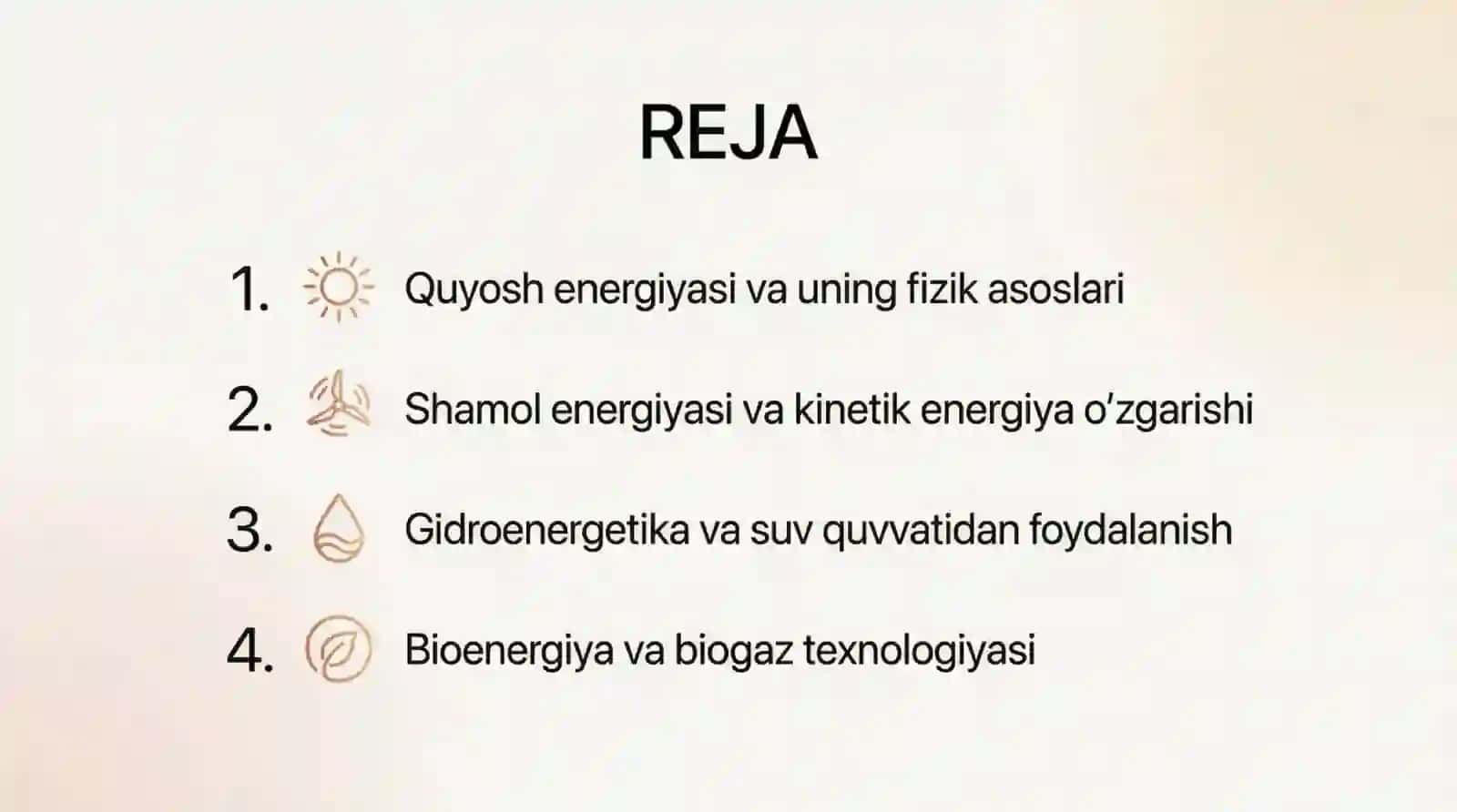 Muqobil elektr manbalari ( quyosh, shamol, gidro bioenergiya ) 2