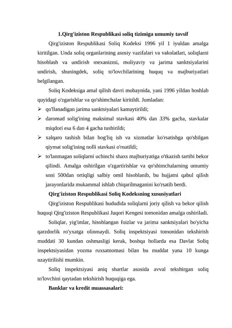 Qirg'iziston soliq tizimi 2