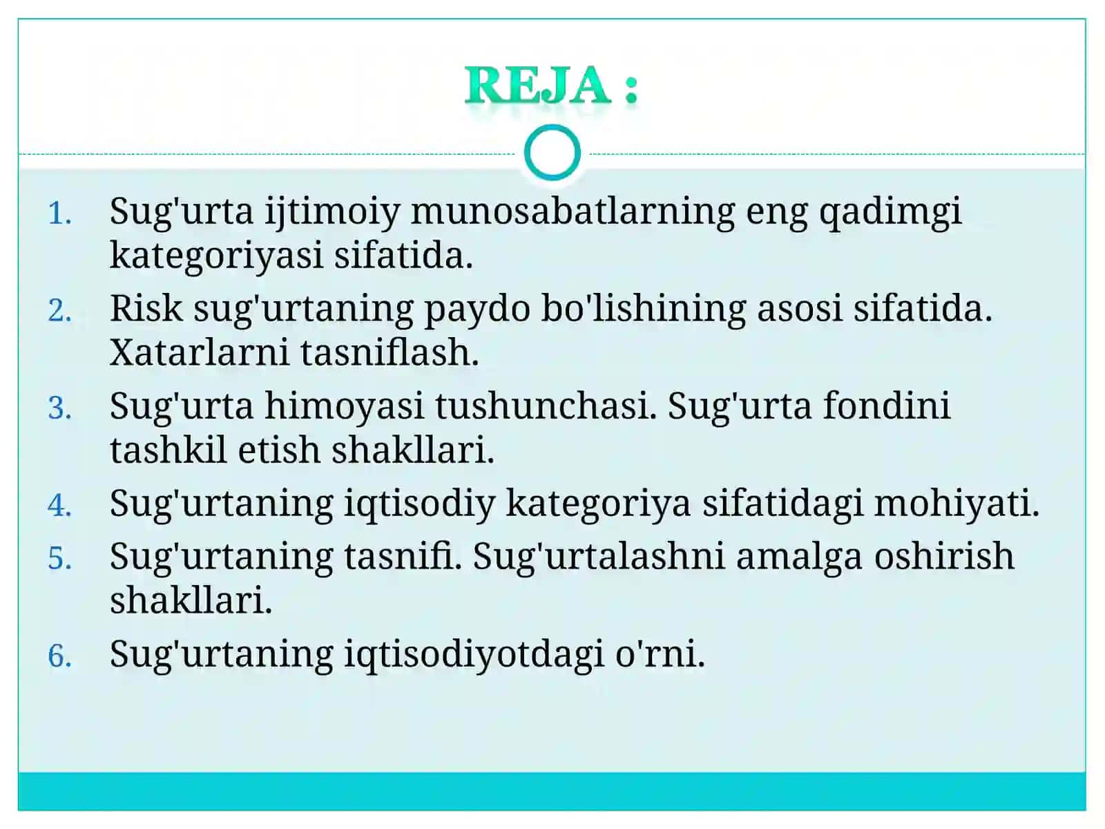Sug'urta xususiyatlari 2
