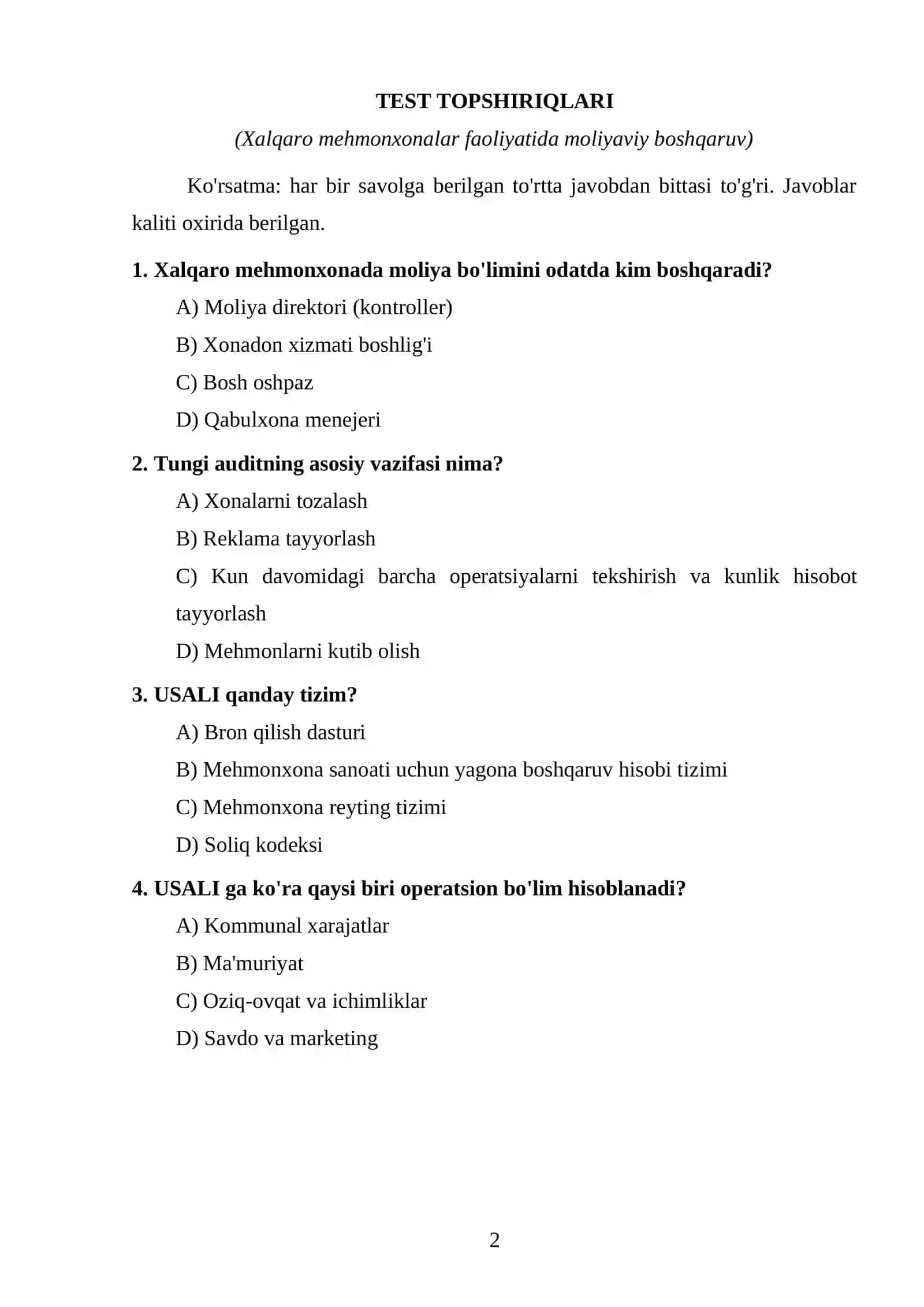 TEST TOPSHIRIQLARI 2