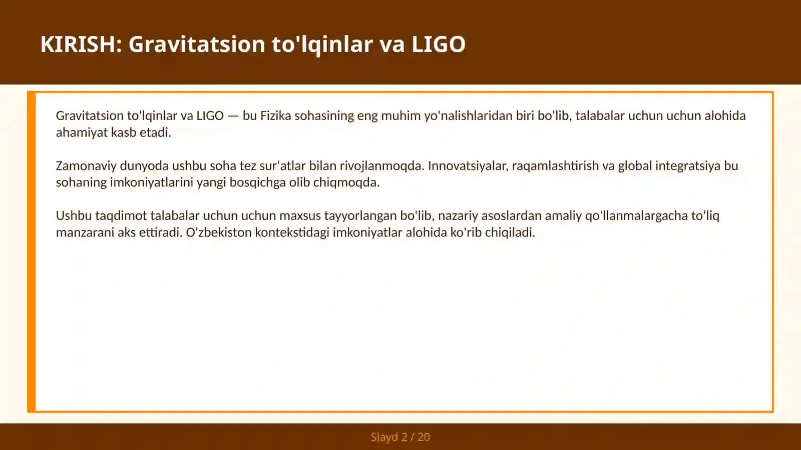 GRAVITATSION TO'LQINLAR VA LIGO 2