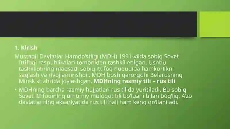 MUSTAQIL DAVLATLAR HAMDO‘STLIGI (MDH) 2