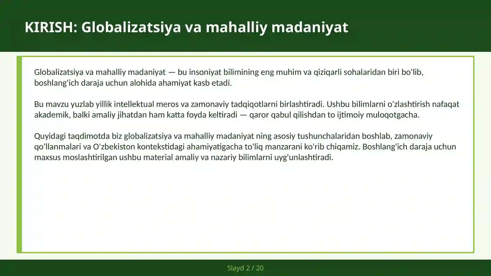 Globalizatsiya va mahalliy madaniyat 2