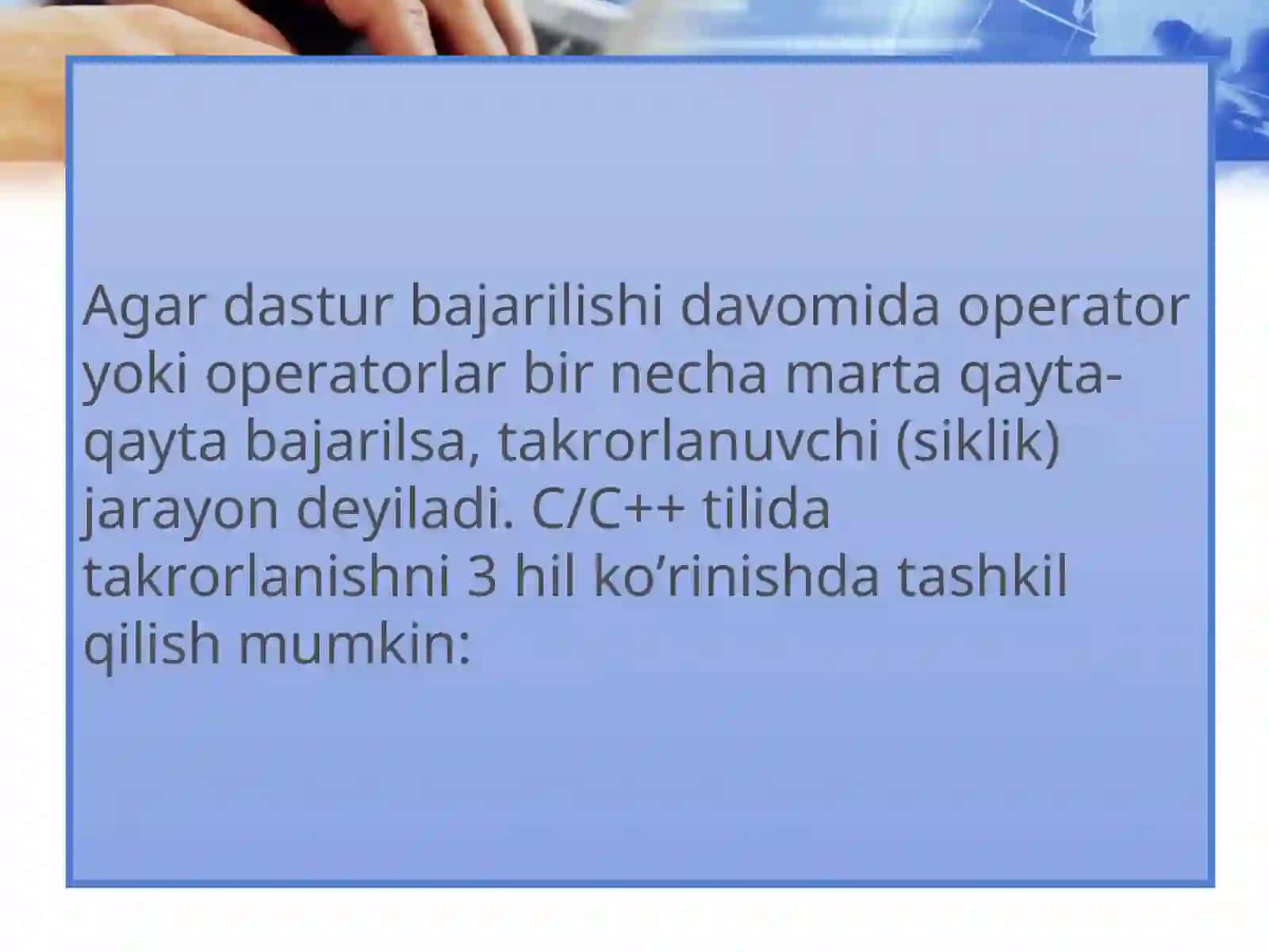C/C++ tilida takrorlanuvchi dastur 2