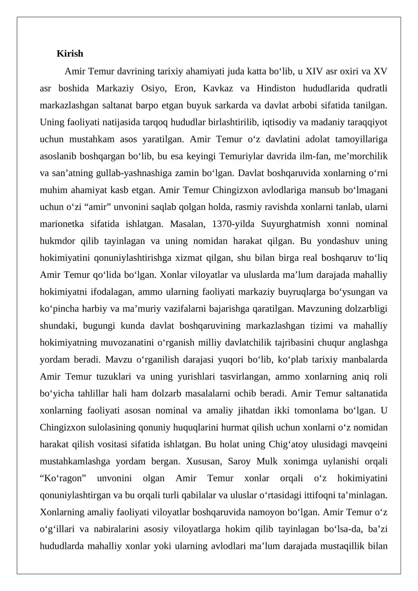 Amir Temur davrida xonlar faoliyati 2
