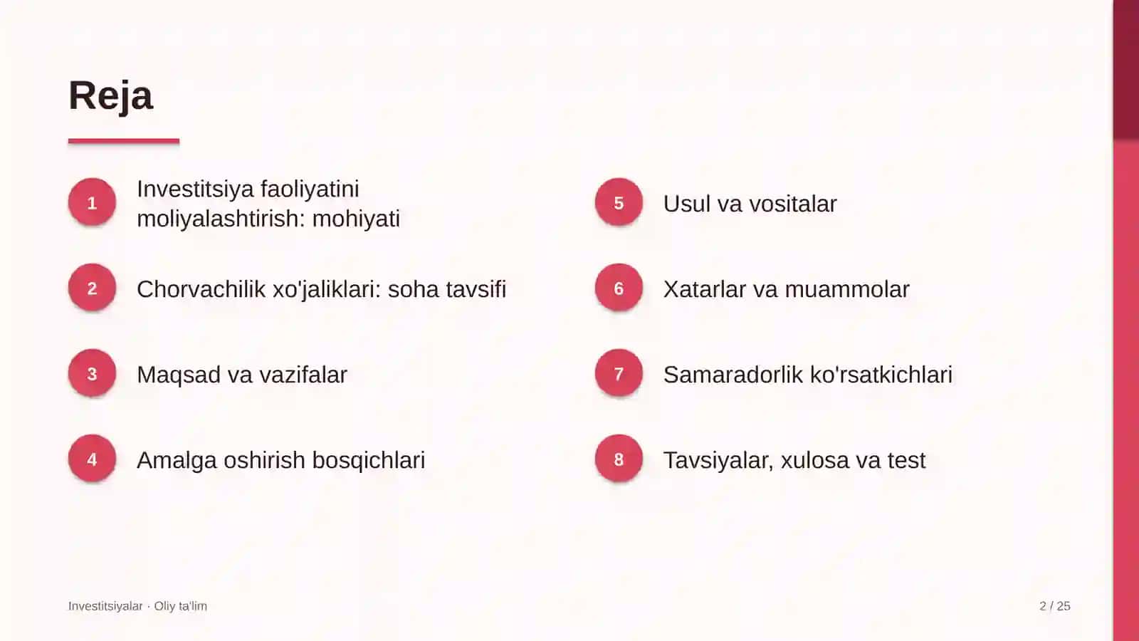 Investitsiyalar · Oliy ta'lim 2