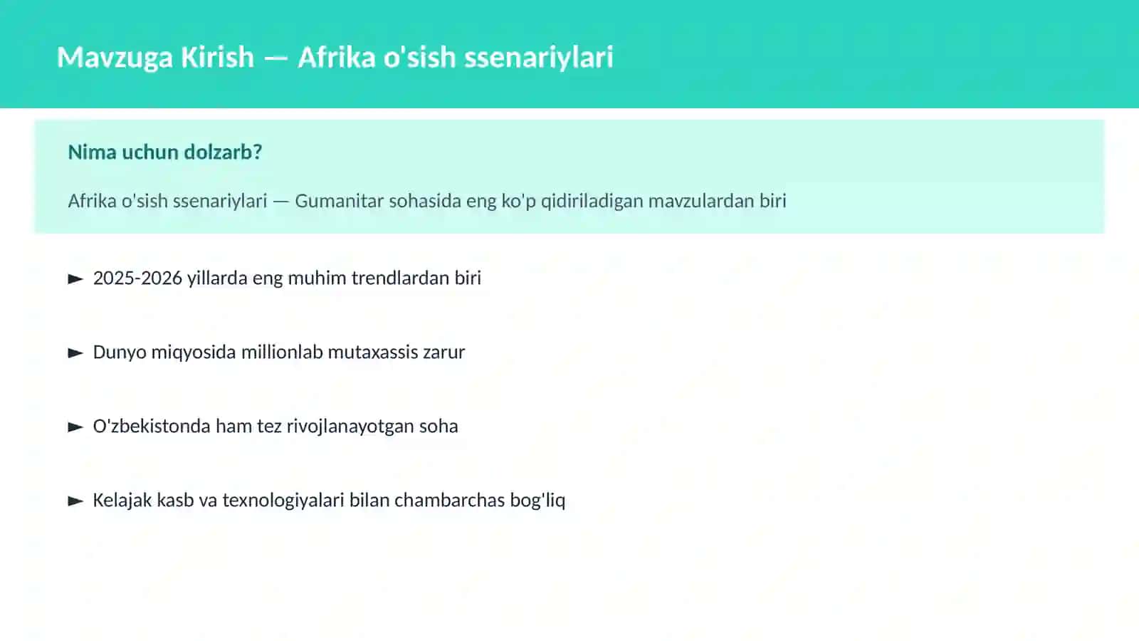 Afrika o'sish ssenariylari 2