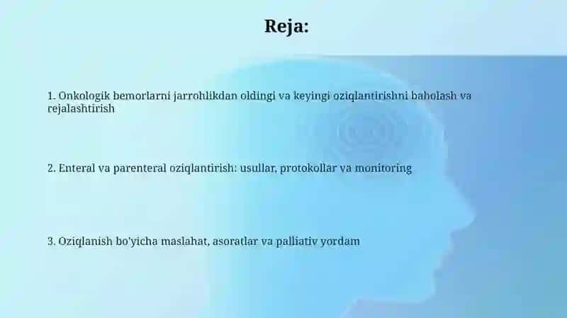Onkologik bemorlarni parvarish qilish. Xirurgik bemorlarni ovqatlantirish 2