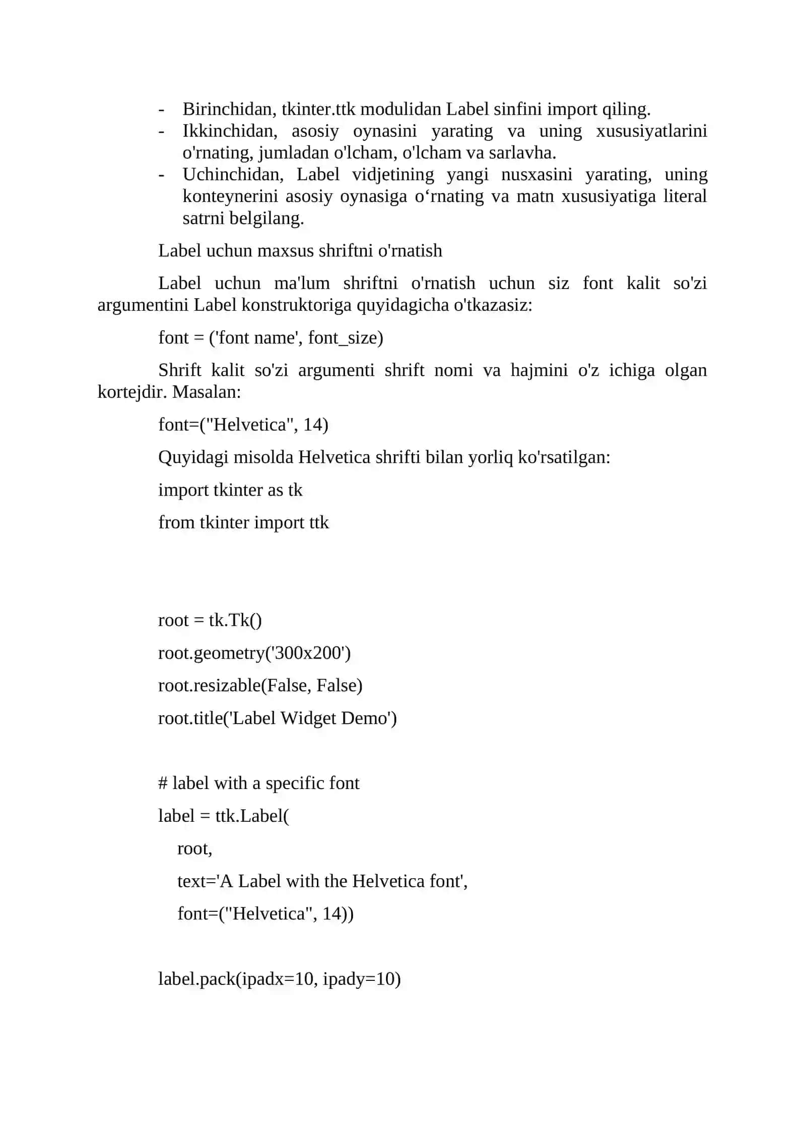 Tkinter Label vidjetiga kirish 2