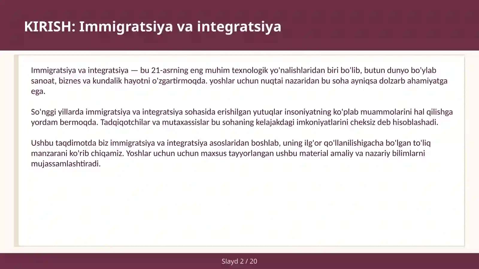 IMMIGRATSIYA VA INTEGRATSIYA 2