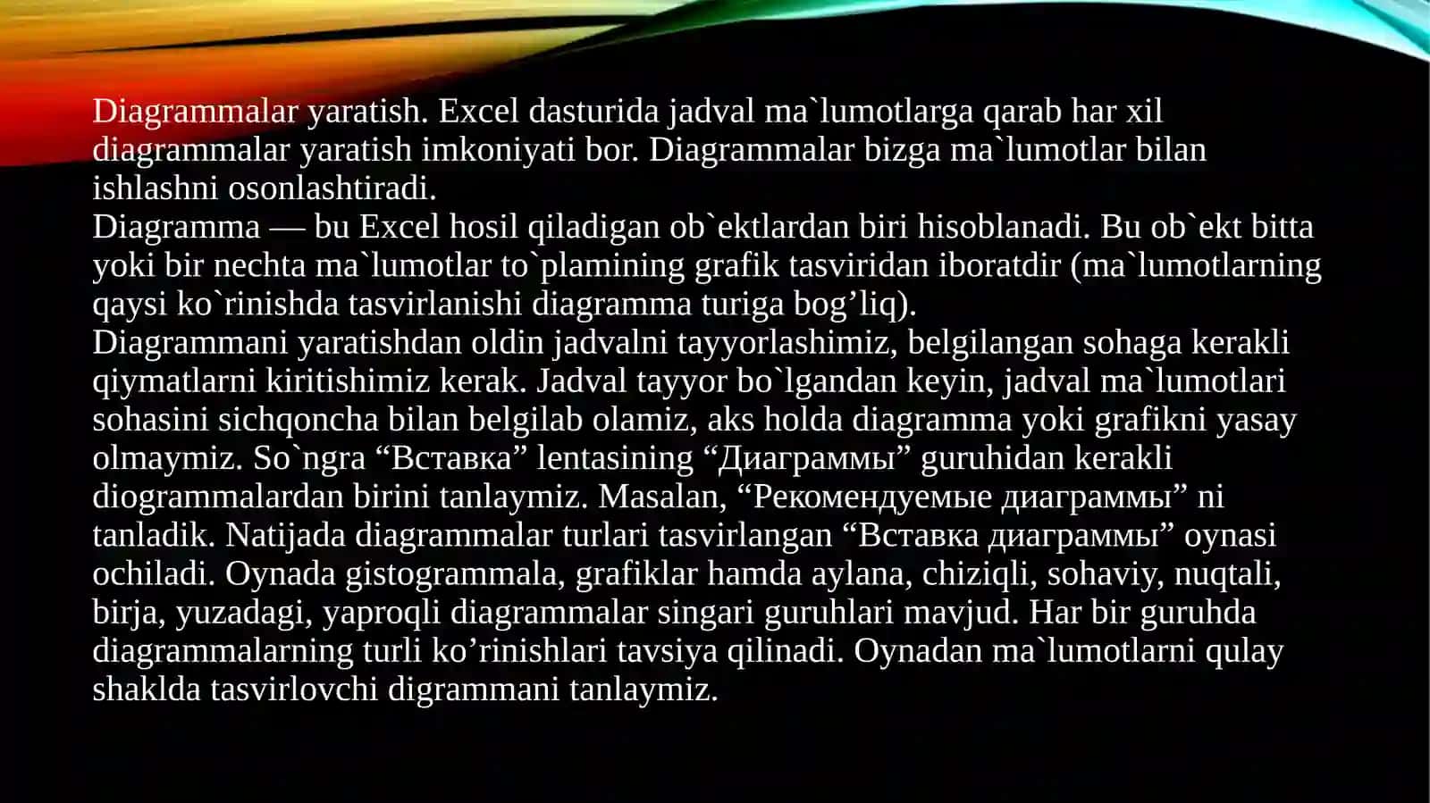 Exceldasturi diagrammalari bilan ishlash 2