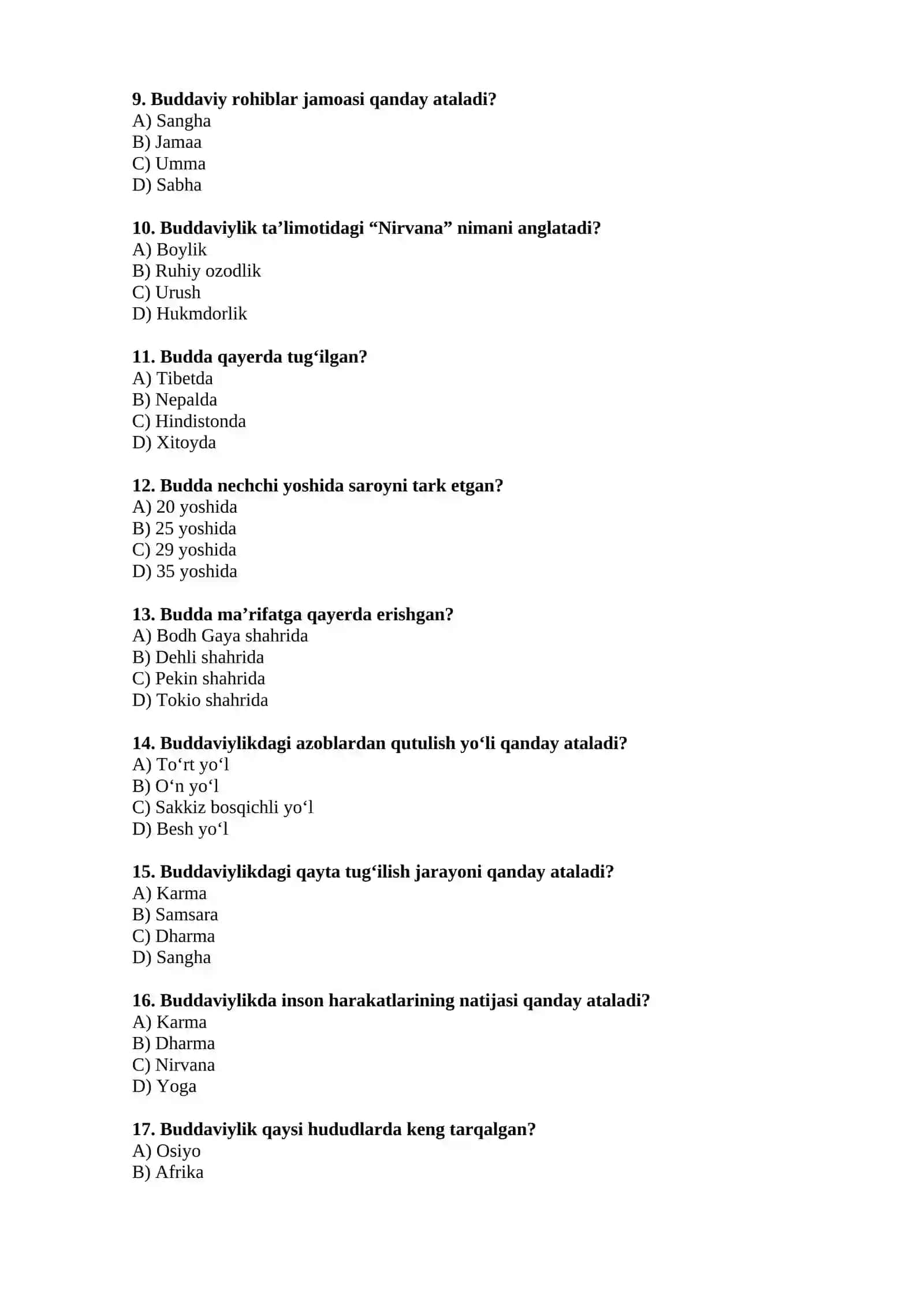 Buddaviylik dini (Test) 2