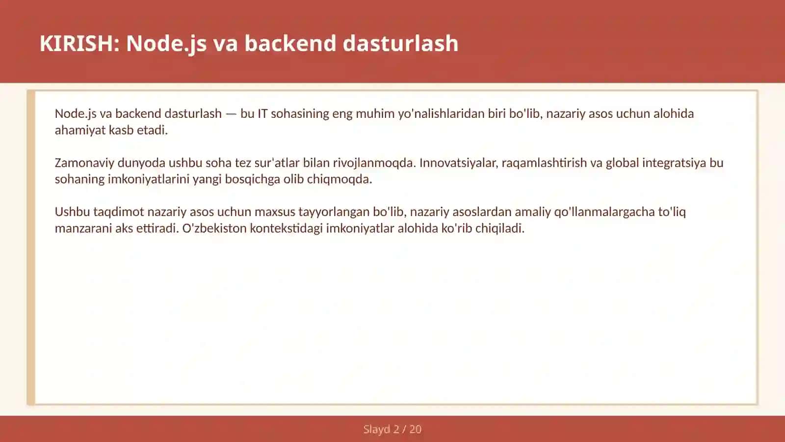 Node.js va backend dasturlash 2