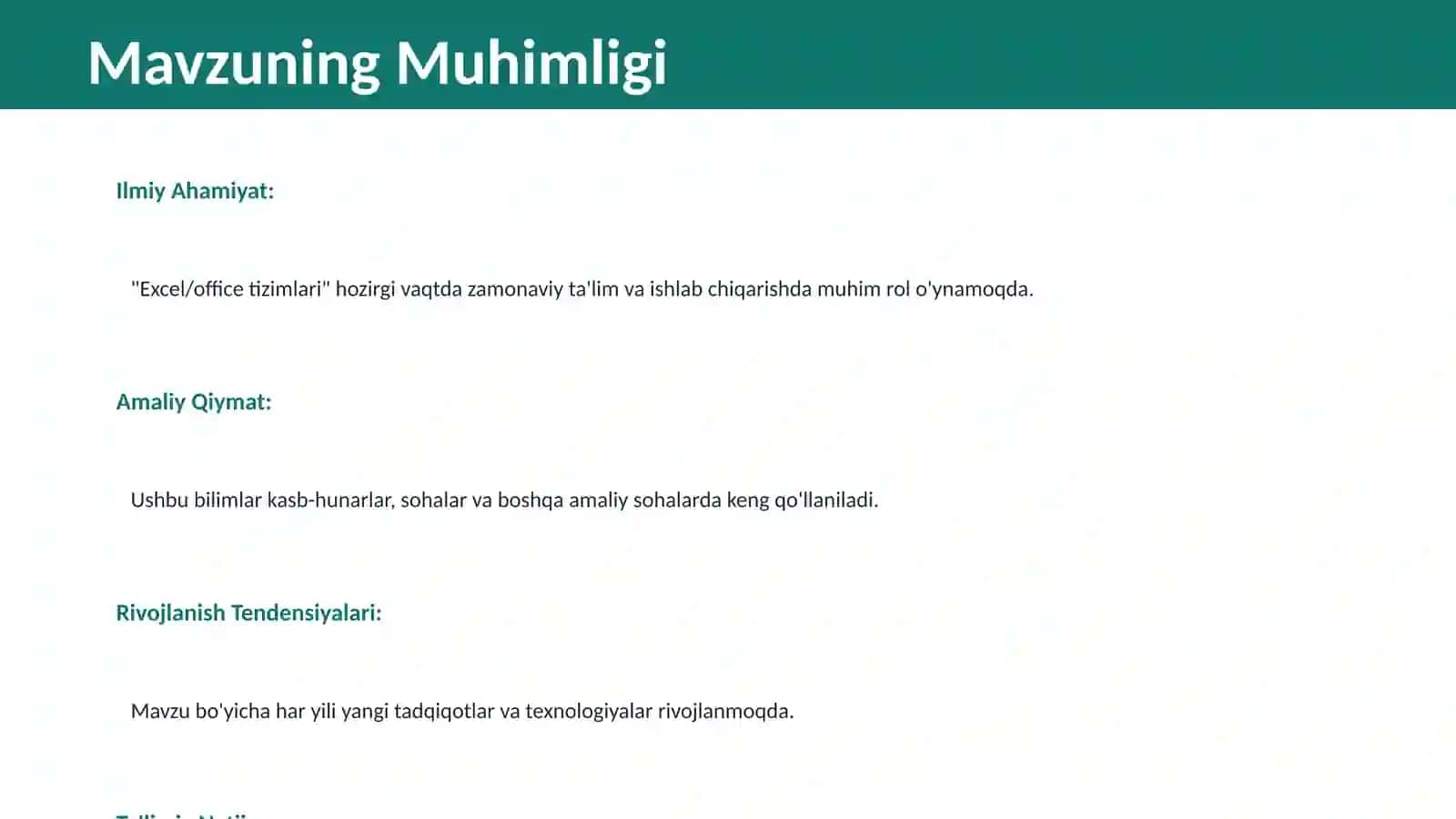 Excel/office tizimlari 2