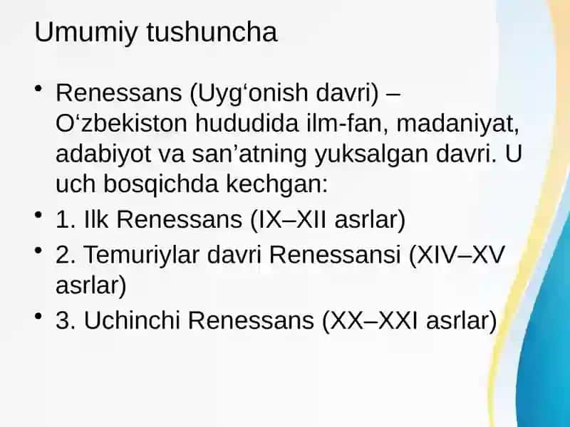 Uch bosqichli Uyg‘onish davri haqida ma’lumot 2