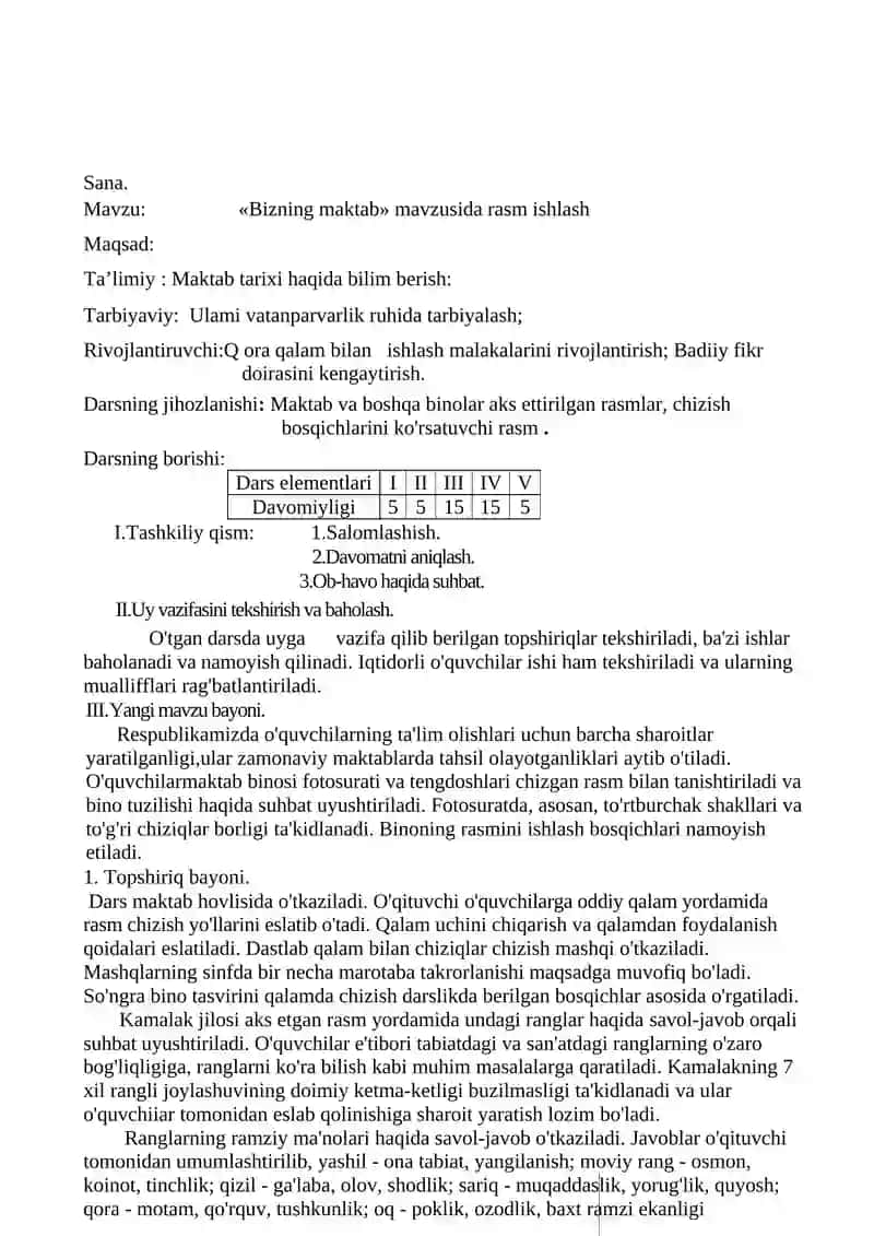 2-sinf Tasviriy san'at konspekt 2