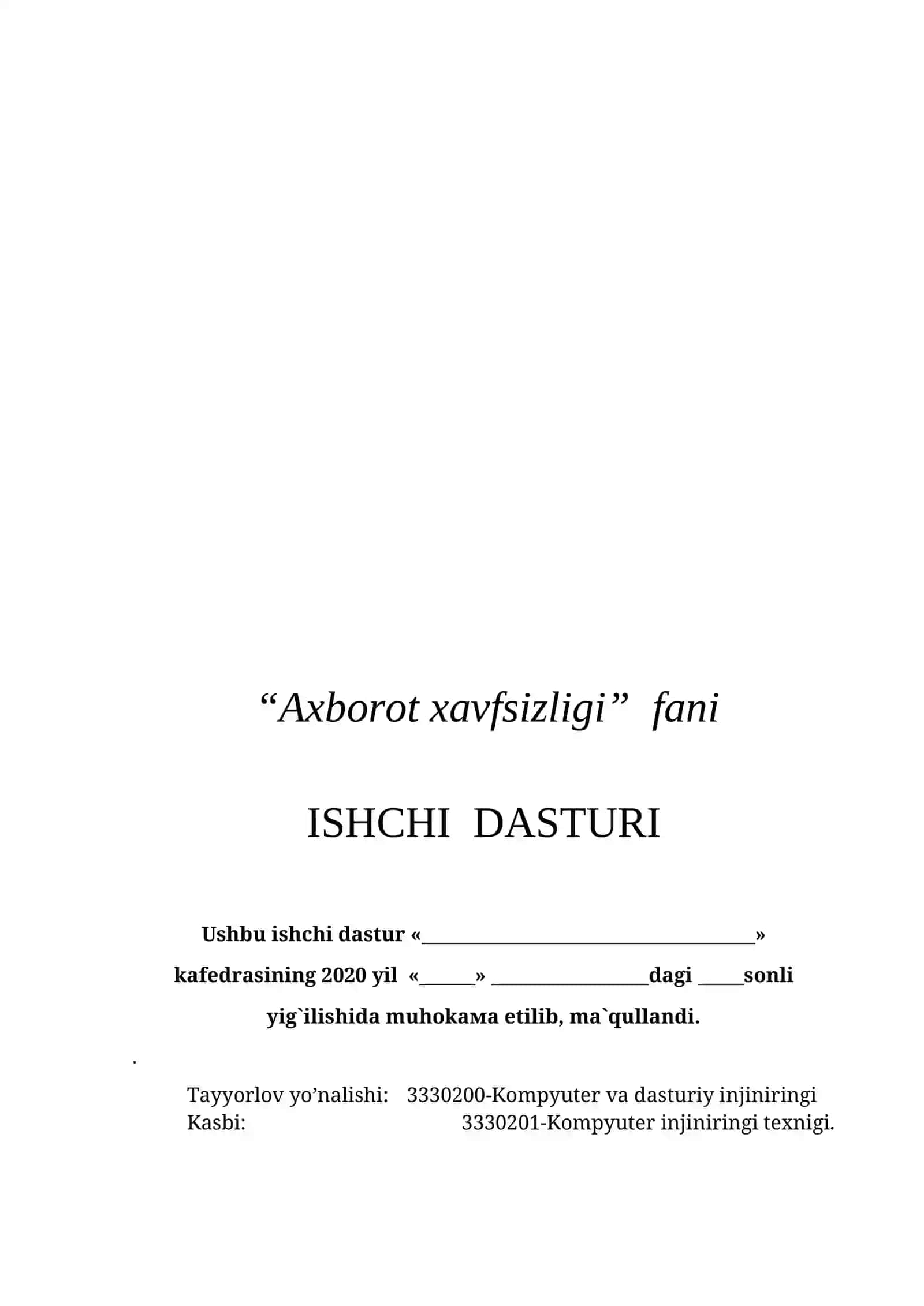 Axborot xavfsizligi  fanidan o'qitish materiallari to'plami 2