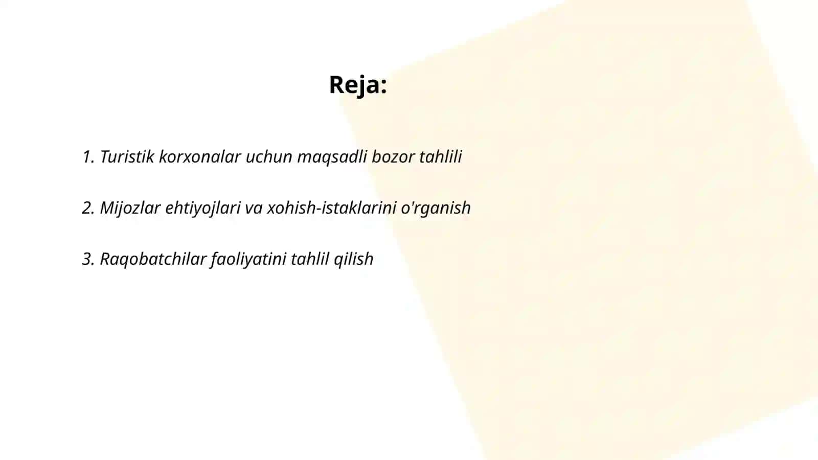 Turistik korxonaga oid marketing tadqiqotlari 2