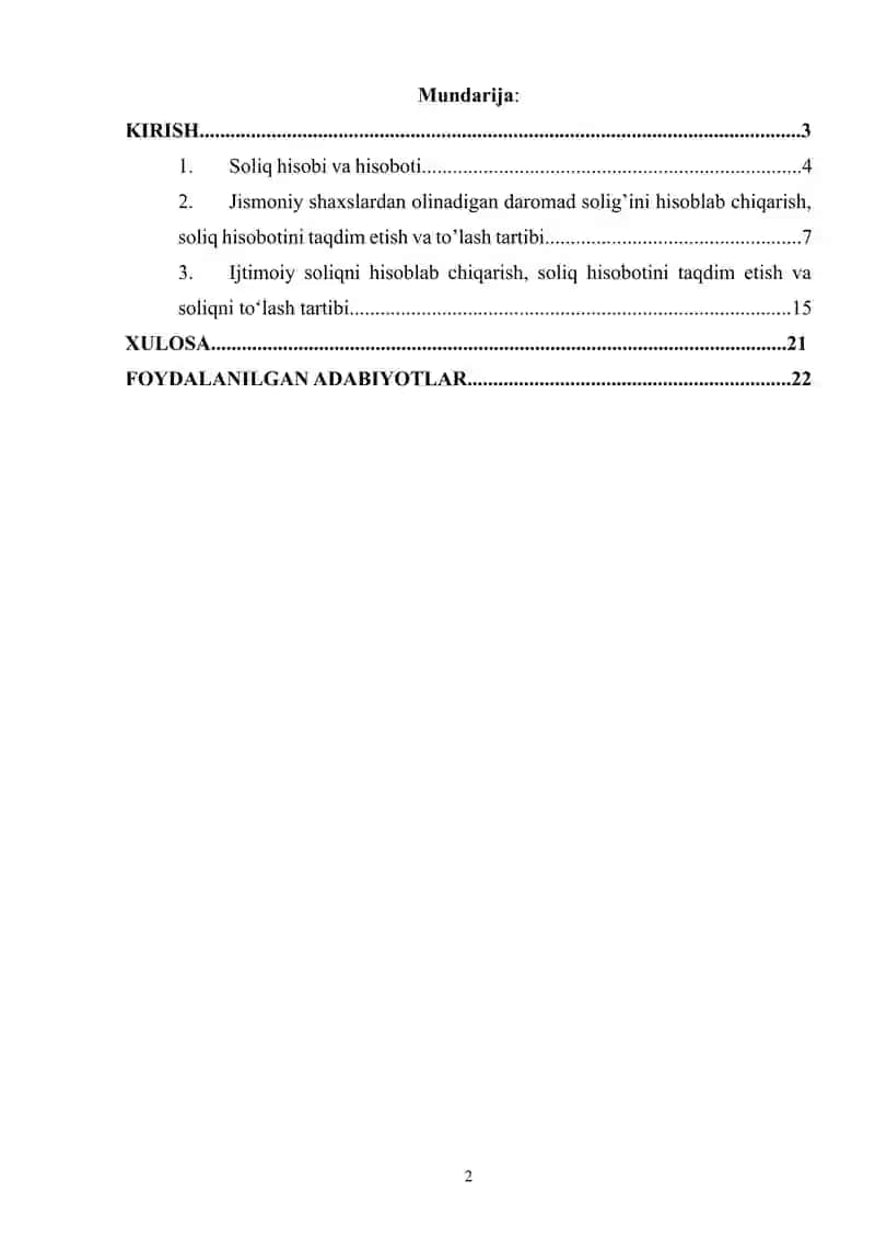 Soliq hisobi va hisoboti 2