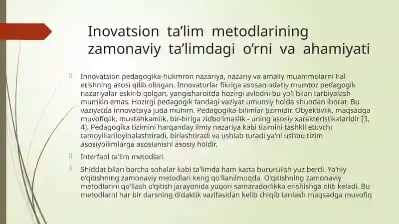 Ta’limda  innovatsion   metodlar 2