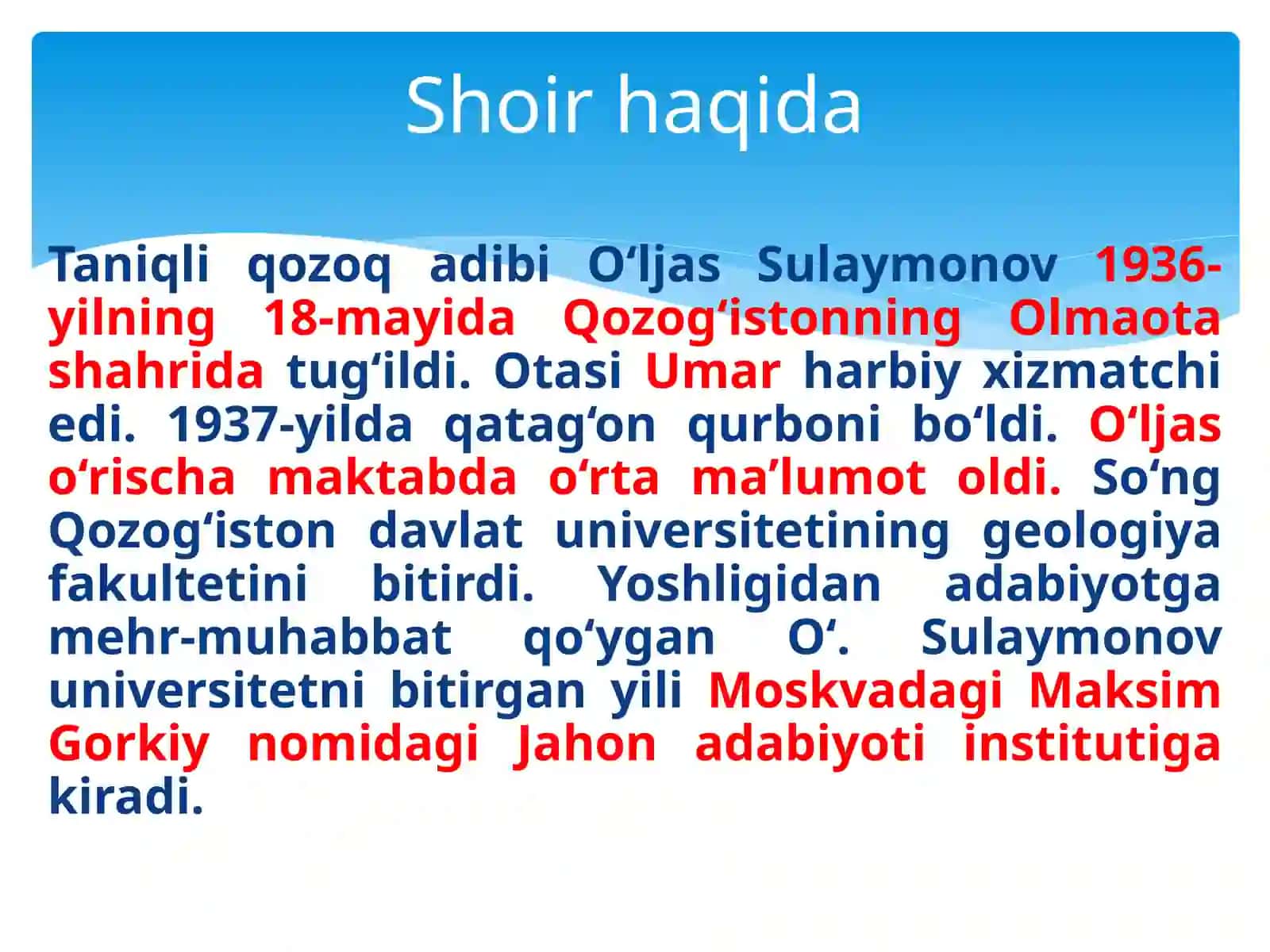 O‘ljasSulaymonov hayoti va ijodi - She’rlari 2