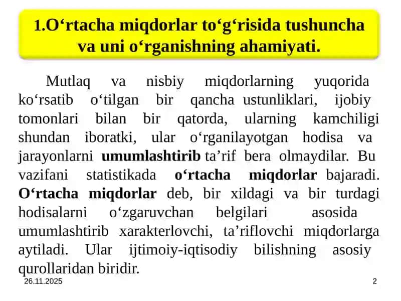 O‘rtacha miqdorlar 2