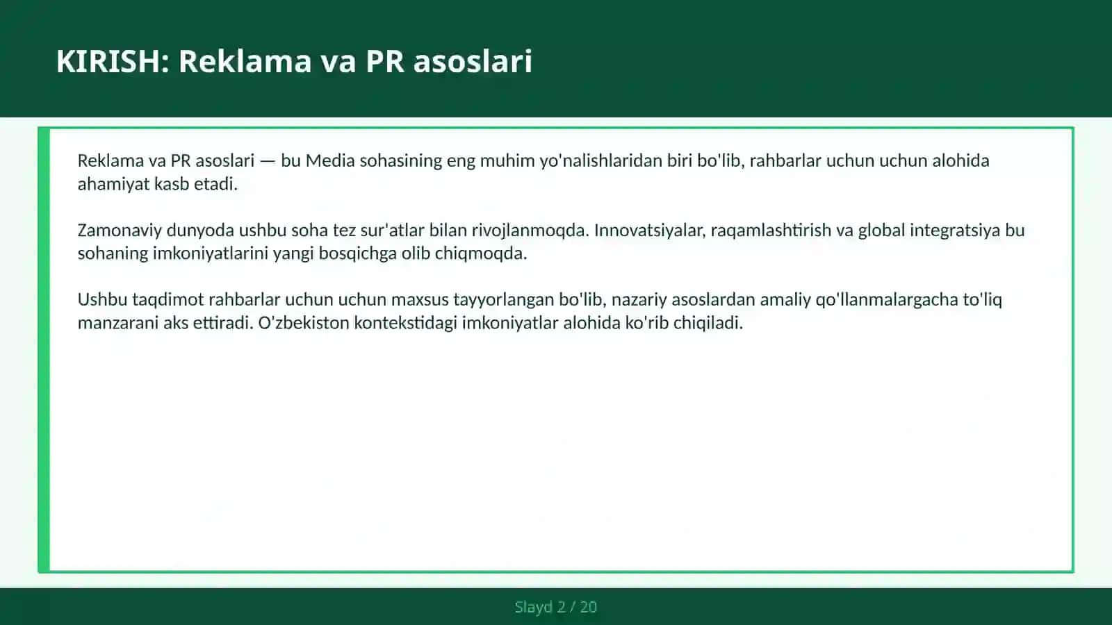 REKLAMA VA PR ASOSLARI 2
