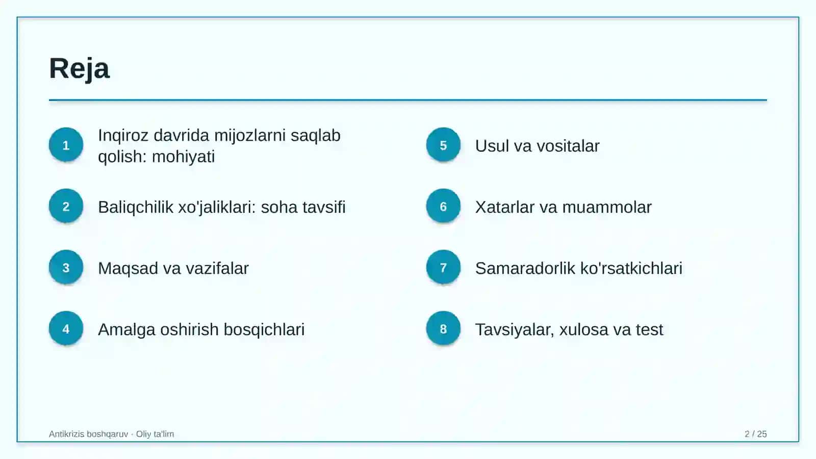 Antikrizis boshqaruv · Oliy ta'lim 2