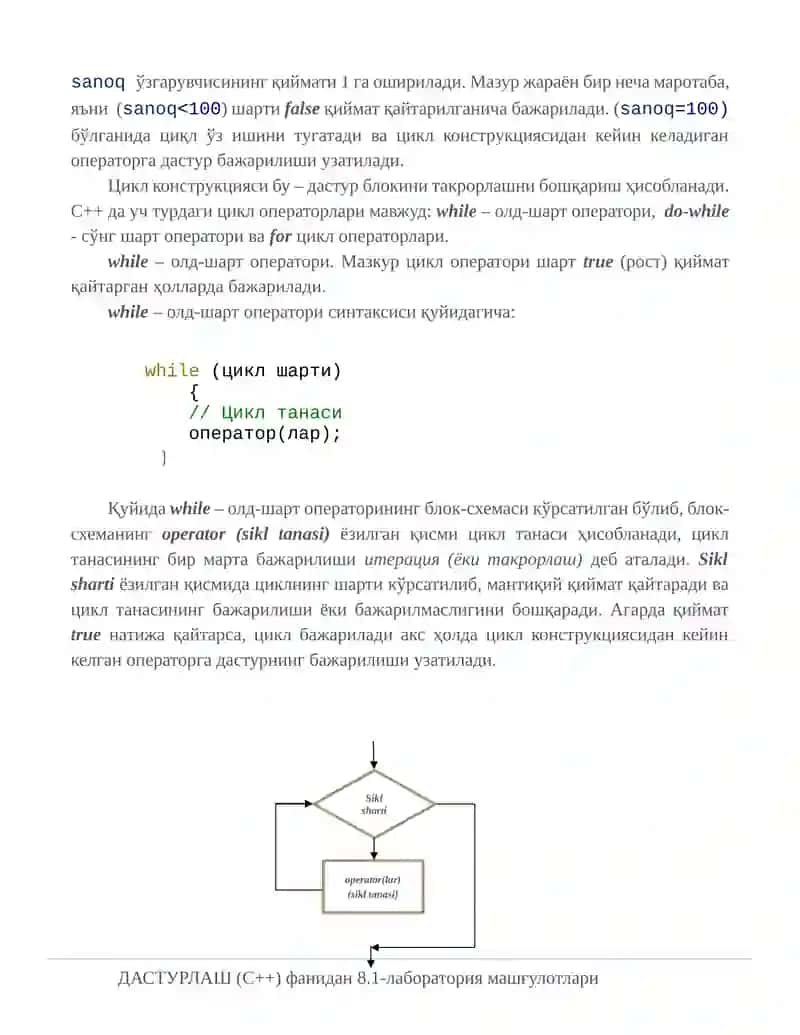 while – олд-шартли такрорлаш операторларига доир дастурлар тузиш. 2