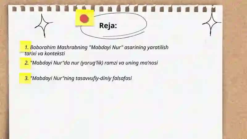 Boborahim Mashrabning "Mabdayi nur "asari 2
