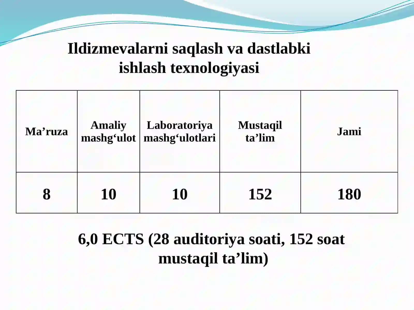 ILDIZMEVALARNI SAQLASH VA DASTLABKI ISHLASH TEXNOLOGIYASI 2