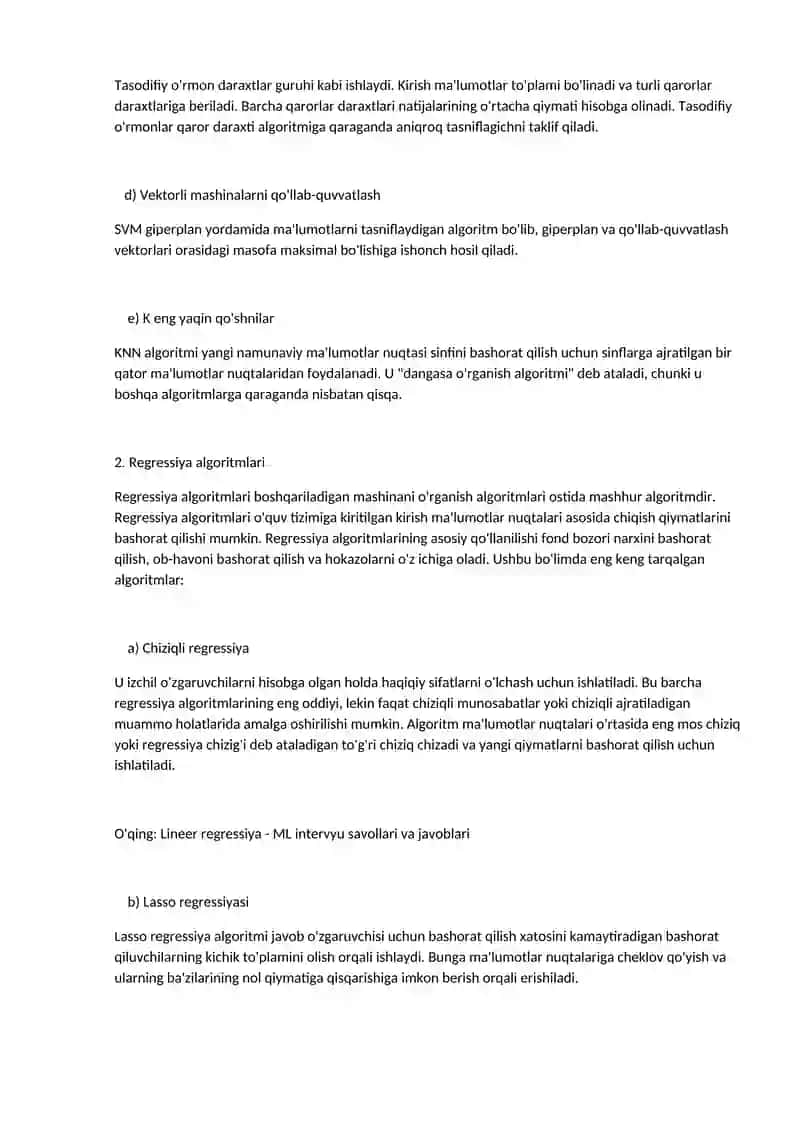 Sun'iy intellekt algoritmlarining turlari 2