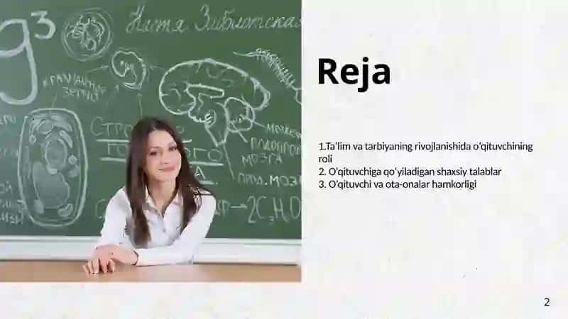 Jamiyatda o qituvchining tutgan o’rni va uning vazifalari.O'qituvchiga shaxsigaqo’yiladigan talablar 2