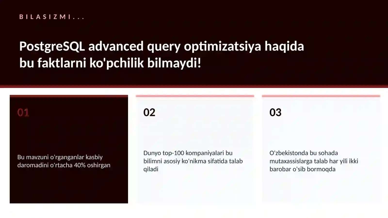 PostgreSQL advanced query optimizatsiya 2