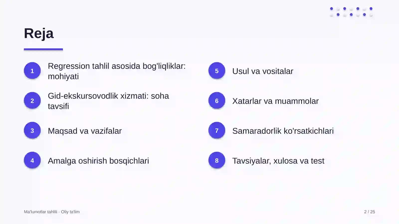 Gid-ekskursovodlik xizmatida regression tahlil asosida bog'liqliklarni aniqlash 2